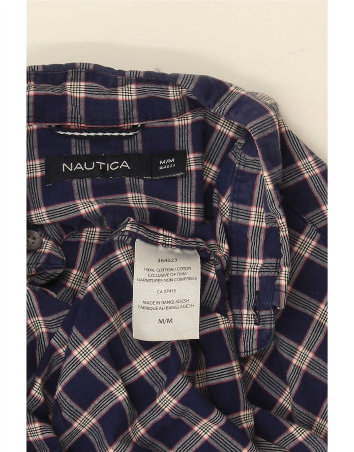 Nautica Mens Short Sleeve Regular Fit Shirt Medium Navy Blue Check Cotton