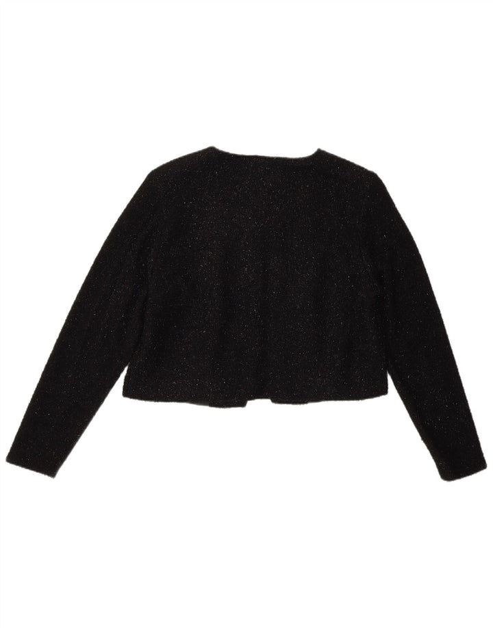 VINTAGE Womens Bolero Jacket UK 12 Medium Black Flecked Nylon