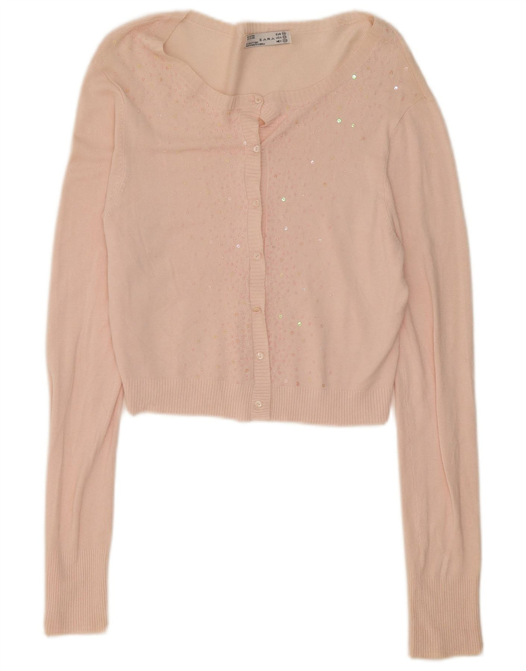 Zara Womens Crop Cardigan Top UK 12 Medium Pink Rayon