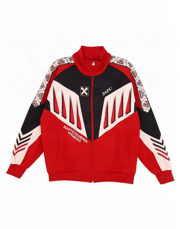 Jako Mens Graphic Tracksuit Top Jacket Large Red Colourblock 90s