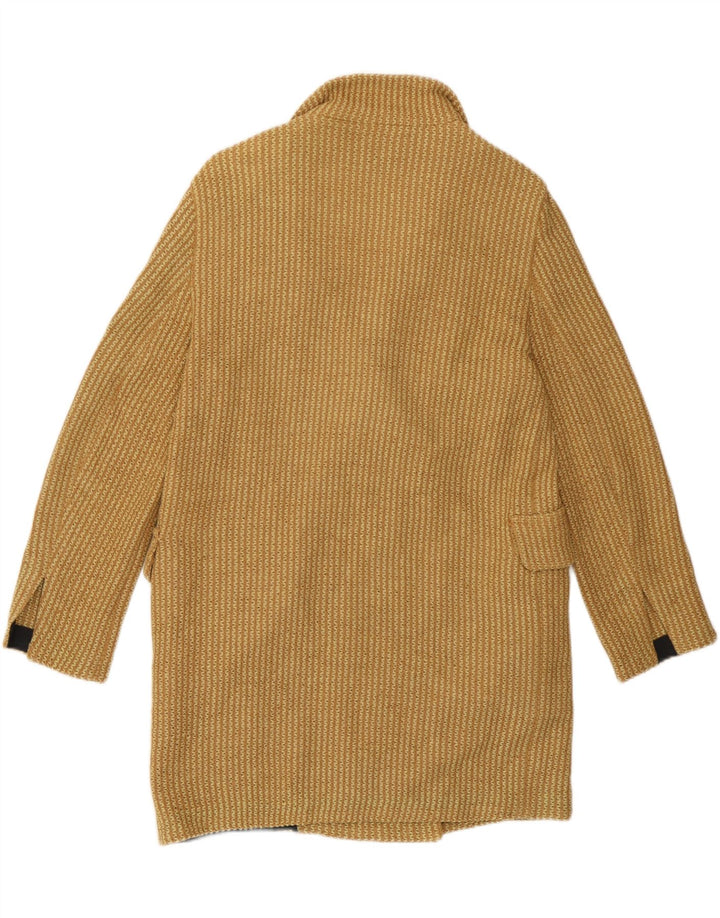 Zara Womens Knit Double Breasted Coat UK 10 Small Yellow Cotton