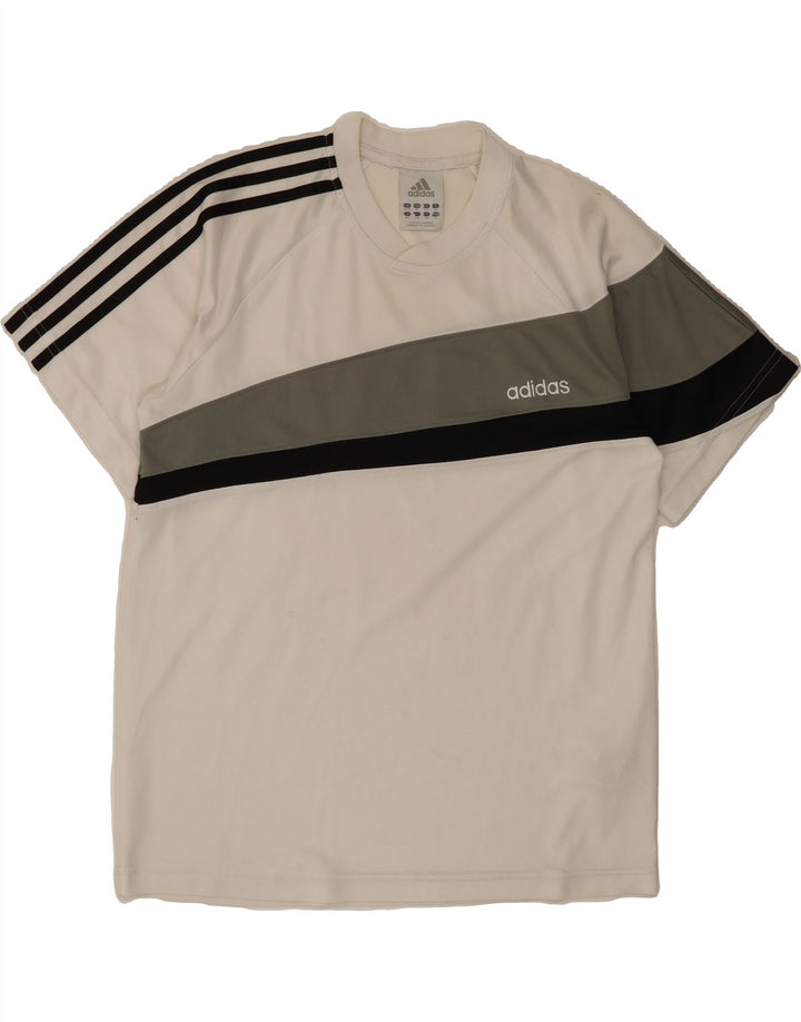 ADIDAS Boys T-Shirt Top 13-14 Years Off White Colourblock Polyester Vintage Adidas and Second-Hand Adidas from Messina Hembry 