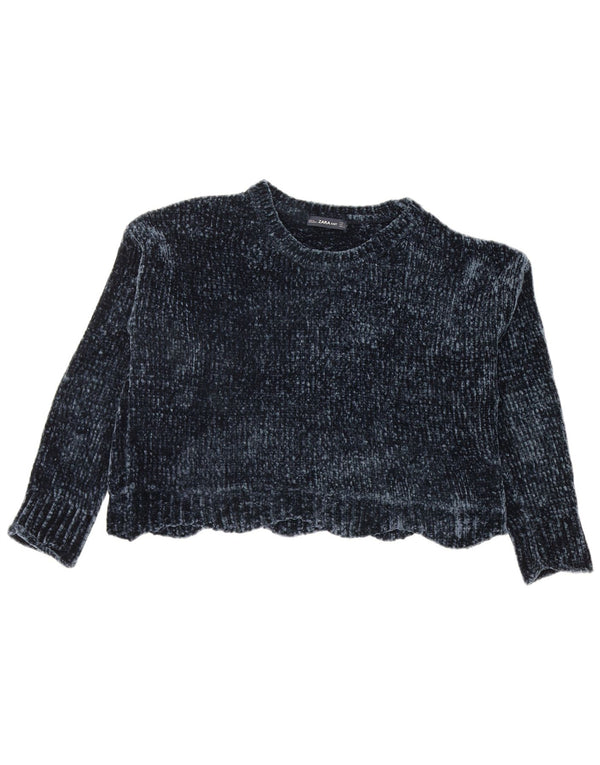 Maglione Zara da donna oversize corto con scollo a barca UK 10 piccolo blu navy