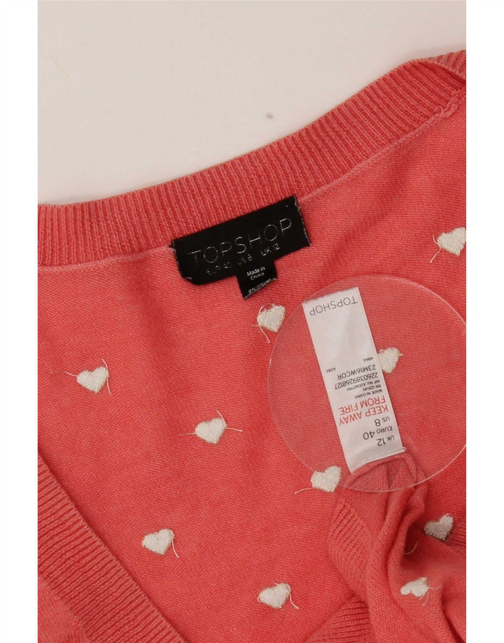Topshop Womens Abstract Pattern Cardigan Sweater UK 12 Medium Pink Heart