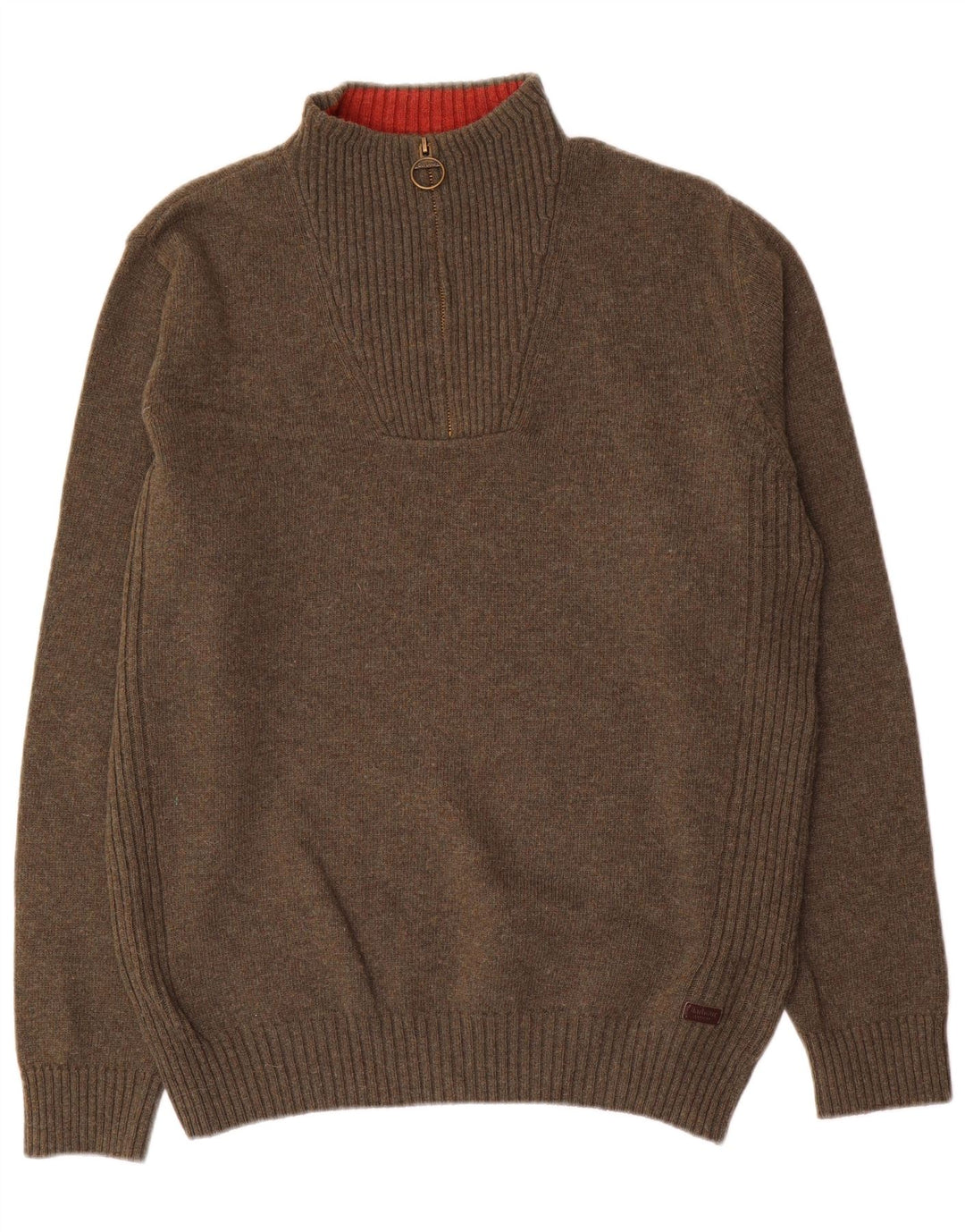 Barbour Herre Zip Neck Jumper Sweater Large Khaki Wool
