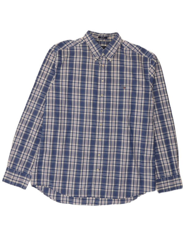 Gant Chemise Homme Taille 45/46 18 2XL Bleu Carreaux Coton