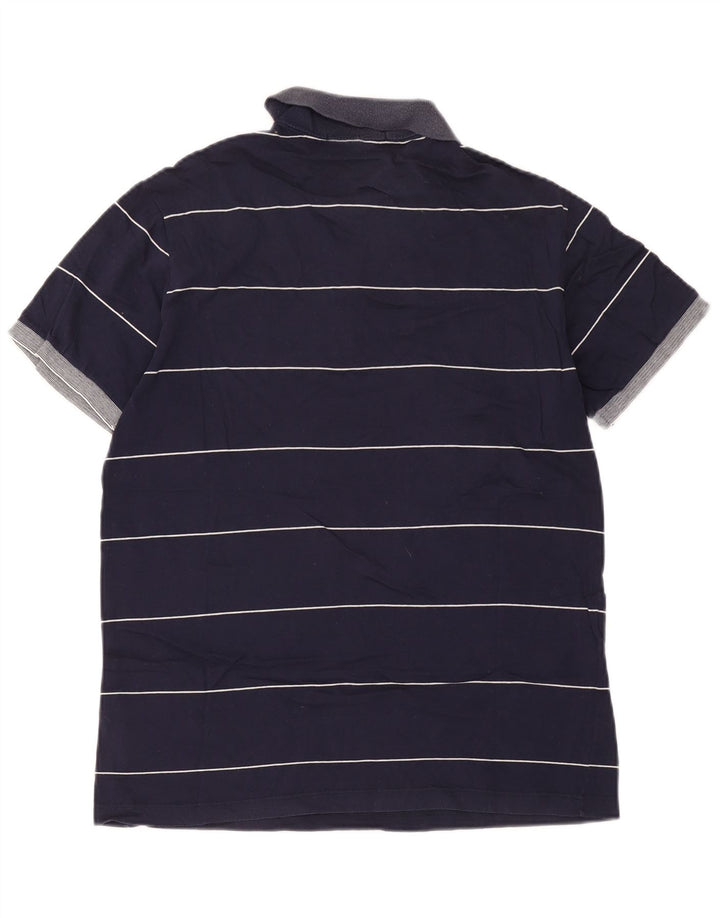 Fred Perry Mens Polo Shirt Large Navy Blue Striped Cotton