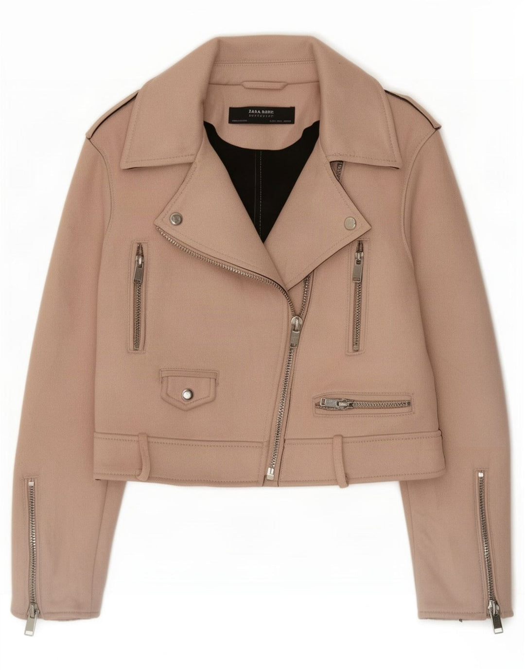 Zara Mujer Crop Biker Jacket UK 40 Grande Poliéster Rosa