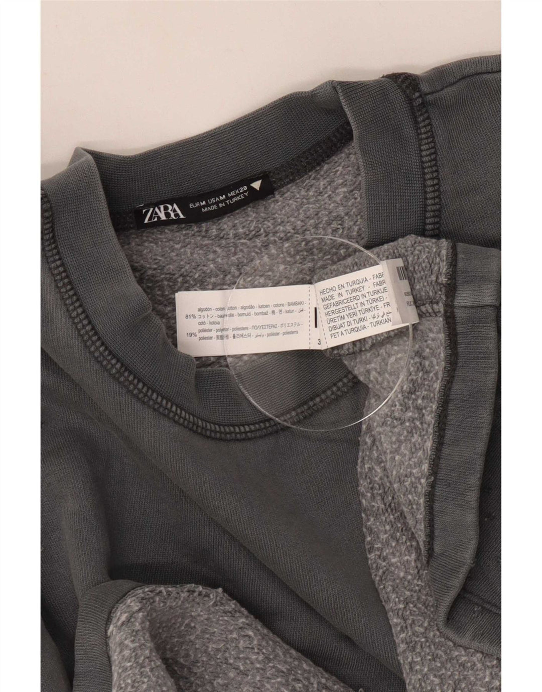 Felpa oversize corta da donna Zara, maglione UK 14, cotone grigio medio