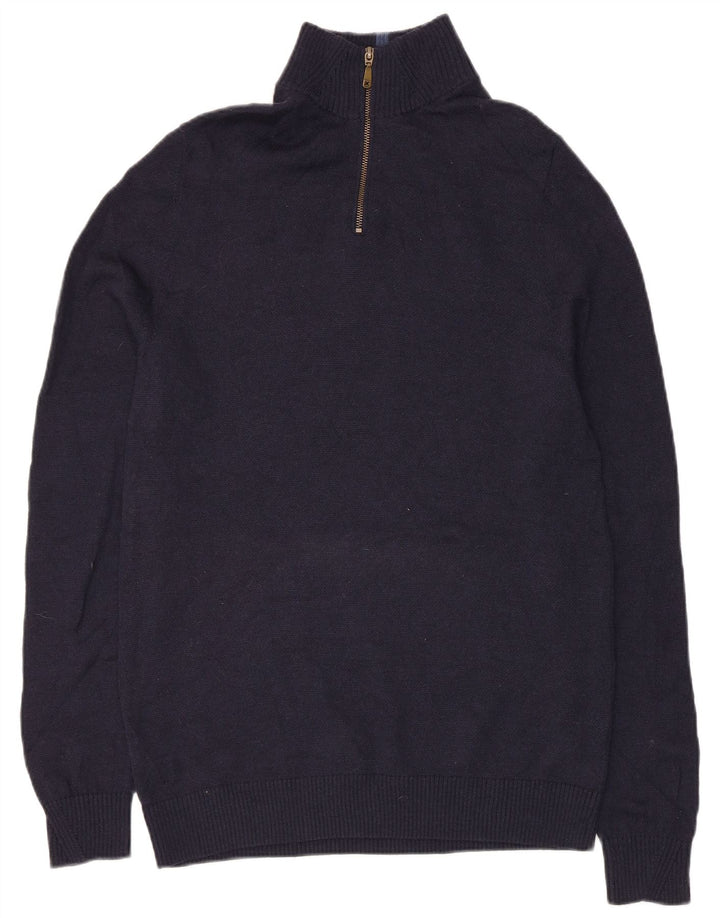 Maglione da uomo con collo con zip White Stuff Lana merino media blu navy