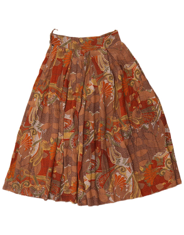 Saia feminina vintage plissada larga W24 XS marrom floral