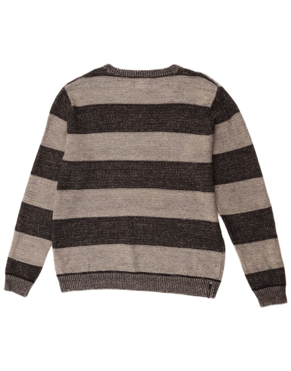 Billabong Mens Boat Neck Jumper Sweater Medium Grey Striped Acrylic