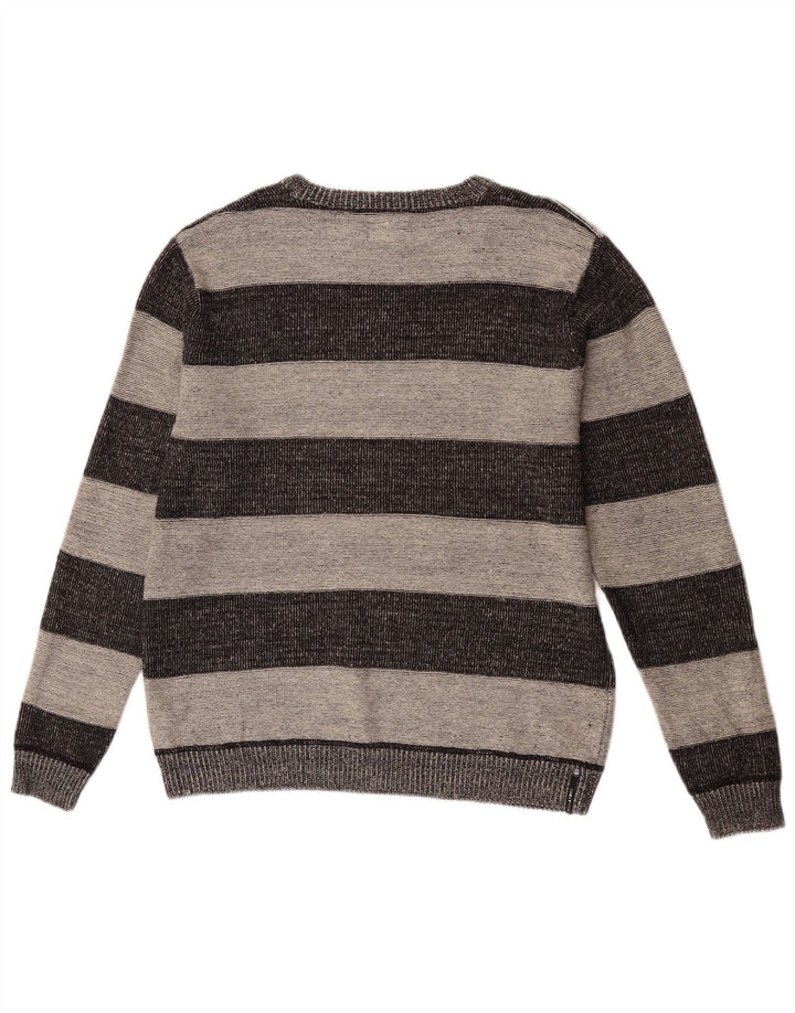 Billabong Mens Boat Neck Jumper Sweater Medium Grey Striped Acrylic