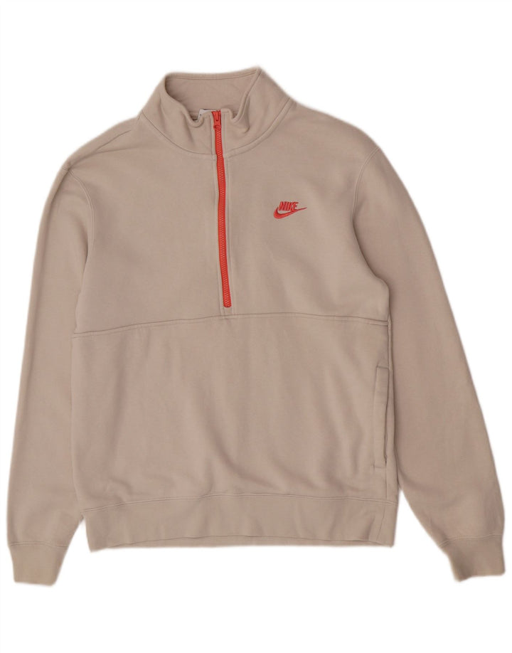 Nike Mens Zip Neck Sweatshirt Jumper Medium Off White Cotton