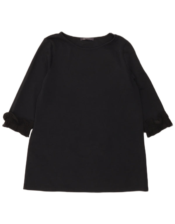Top tunica manica 3/4 da donna Marks & Spencer UK 12 cotone nero medio