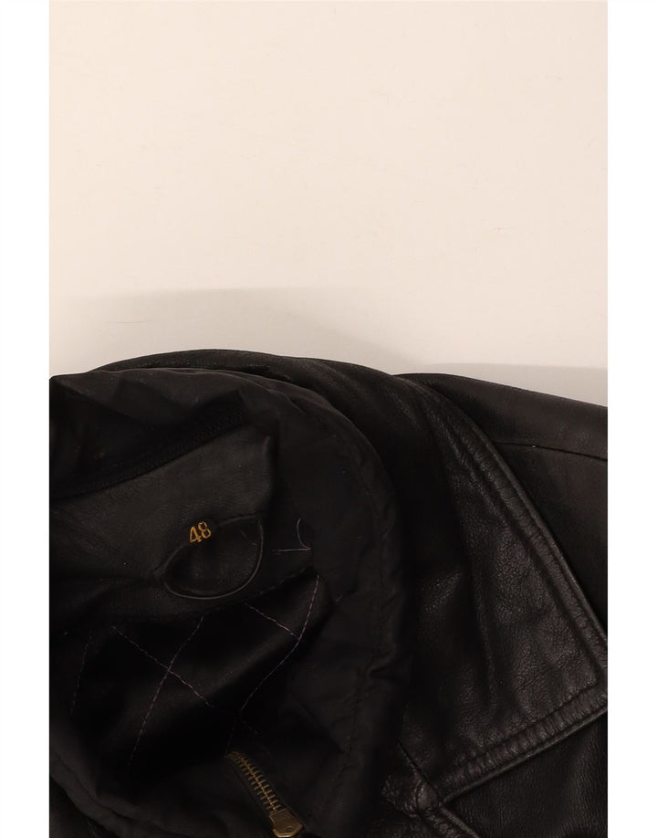COTTON REPUBLIC Mens Leather Jacket IT 48 Medium Black Leather
