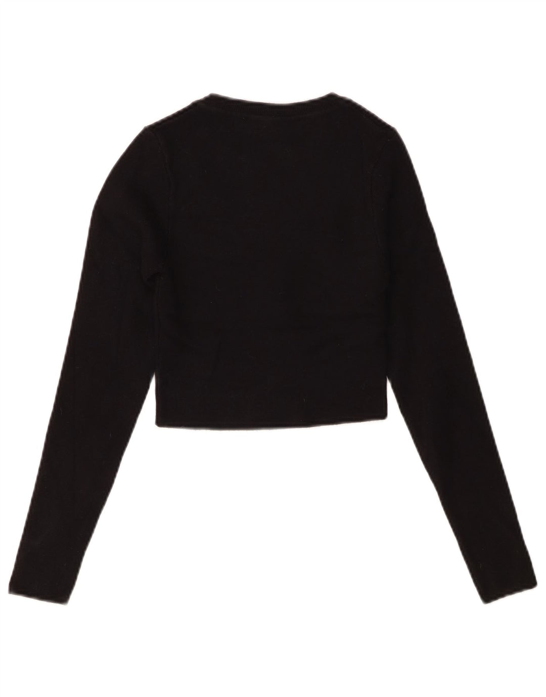 Zara Womens Crop Top Long Sleeve UK 8 Small Black Viscose
