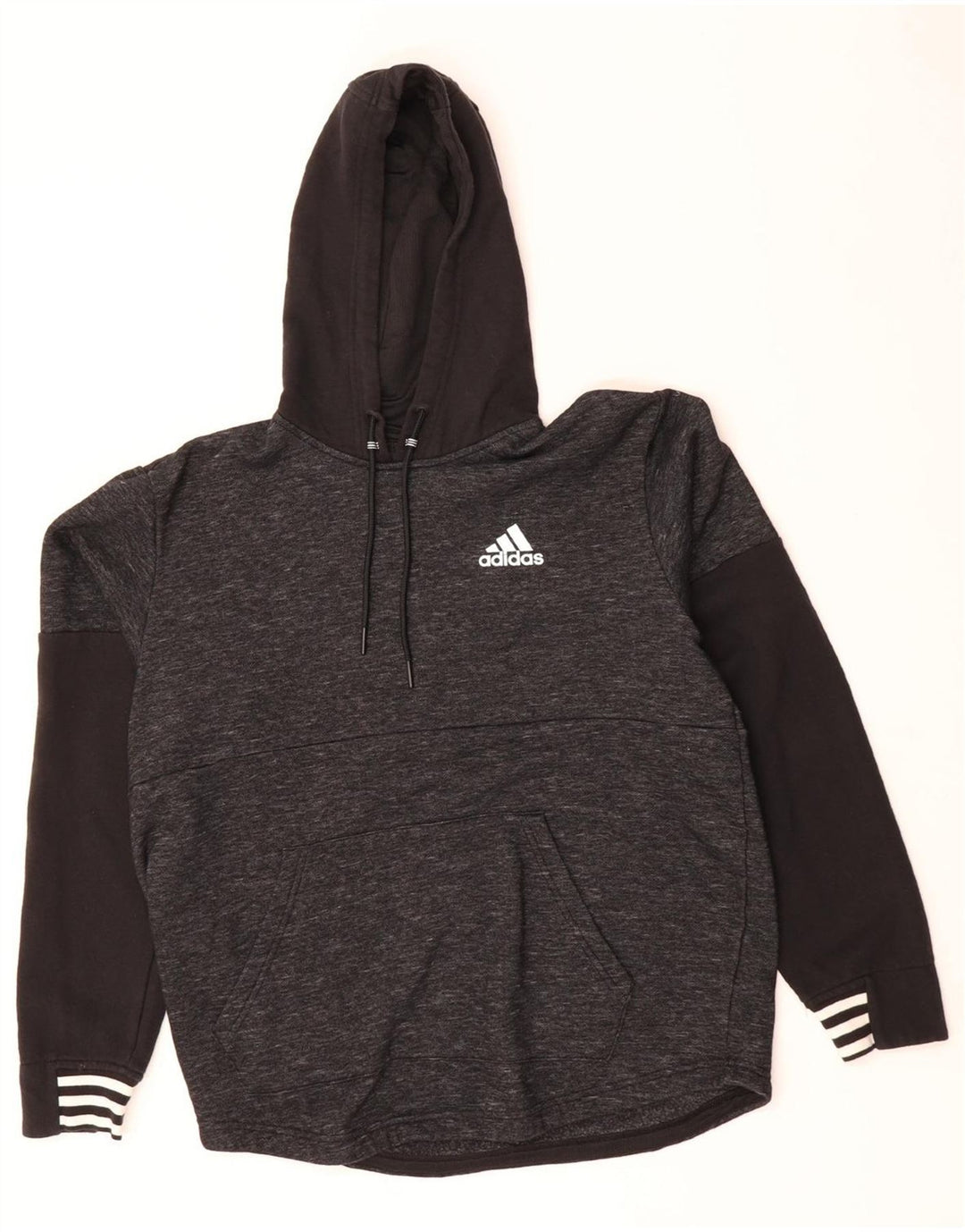 ADIDAS Mens Hoodie Jumper Medium Grey Colourblock Cotton
