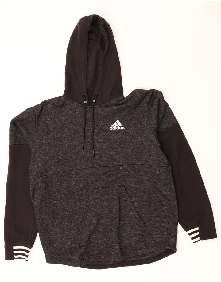ADIDAS Mens Hoodie Jumper Medium Grey Colourblock Cotton