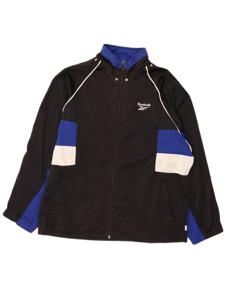 Reebok Mens Graphic Tracksuit Top Jacket Large Black Colourblock Polyester