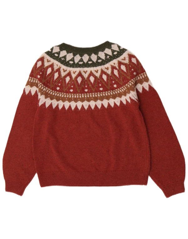 Fat Face Damen-Pullover mit Rundhalsausschnitt, UK 14, Größe L, Rot, Fair-Isle-Baumwolle