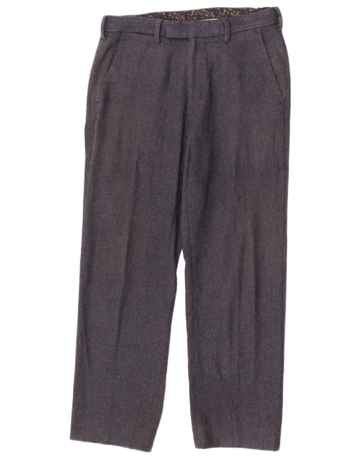 Marks & Spencer Mens Straight Suit Trousers W30 L27 Navy Blue Wool