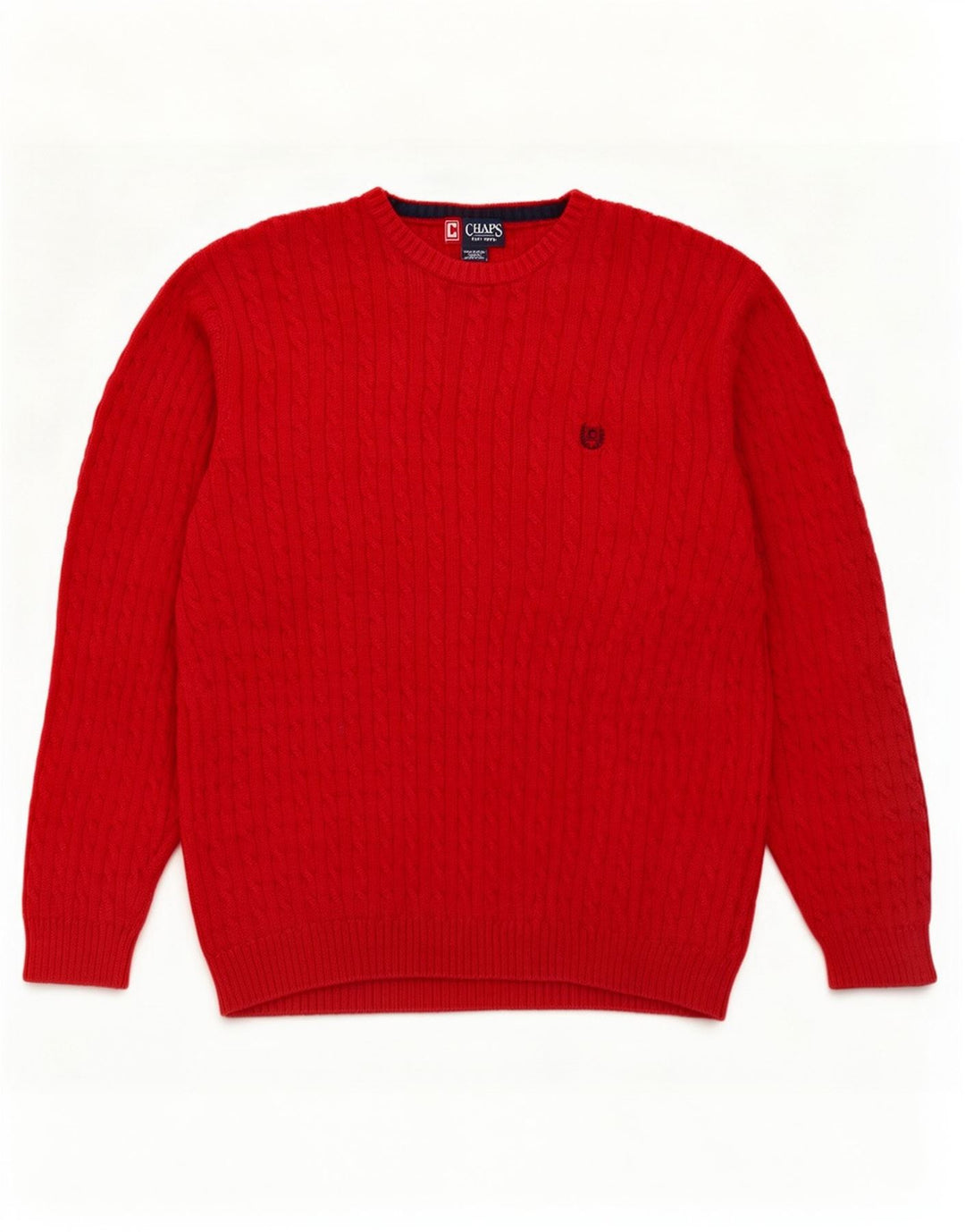 Chaps Mens Crew Neck Jumper Sweater Large Red Cotton