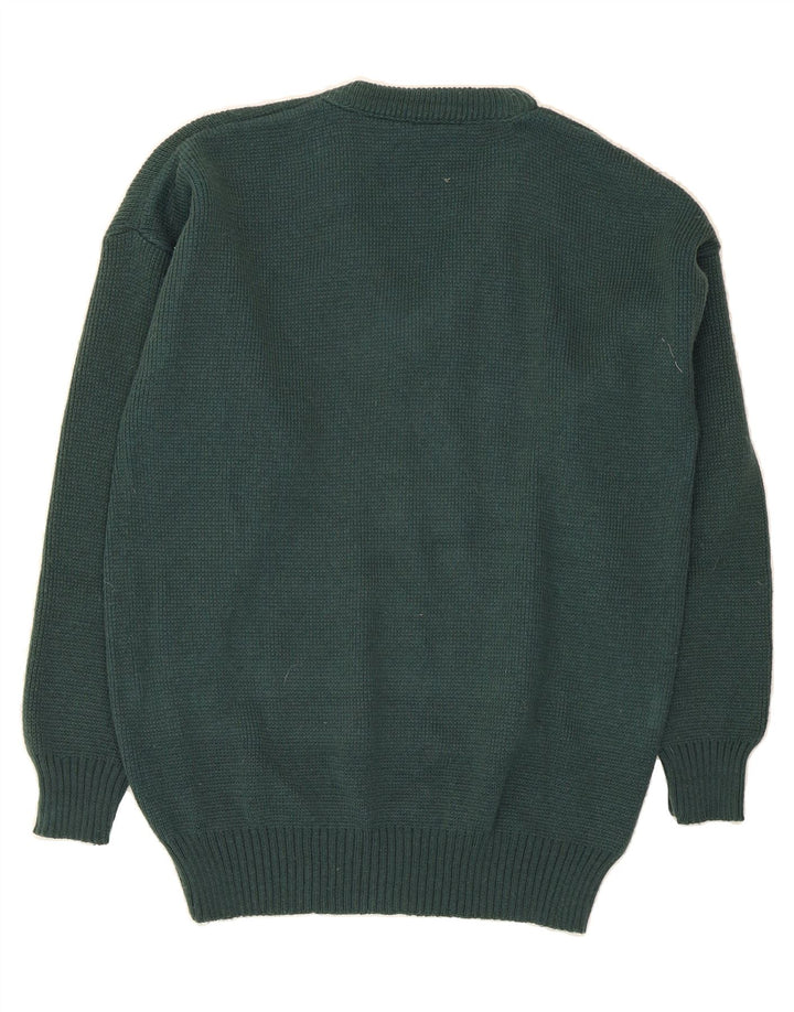 VINTAGE Mens V-Neck Jumper Sweater Medium Green Geometric Acrylic Vintage Vintage and Second-Hand Vintage from Messina Hembry 