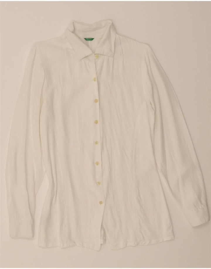BENETTON Camicia Camicetta da Donna UK 12 Viscosa Bianca Media