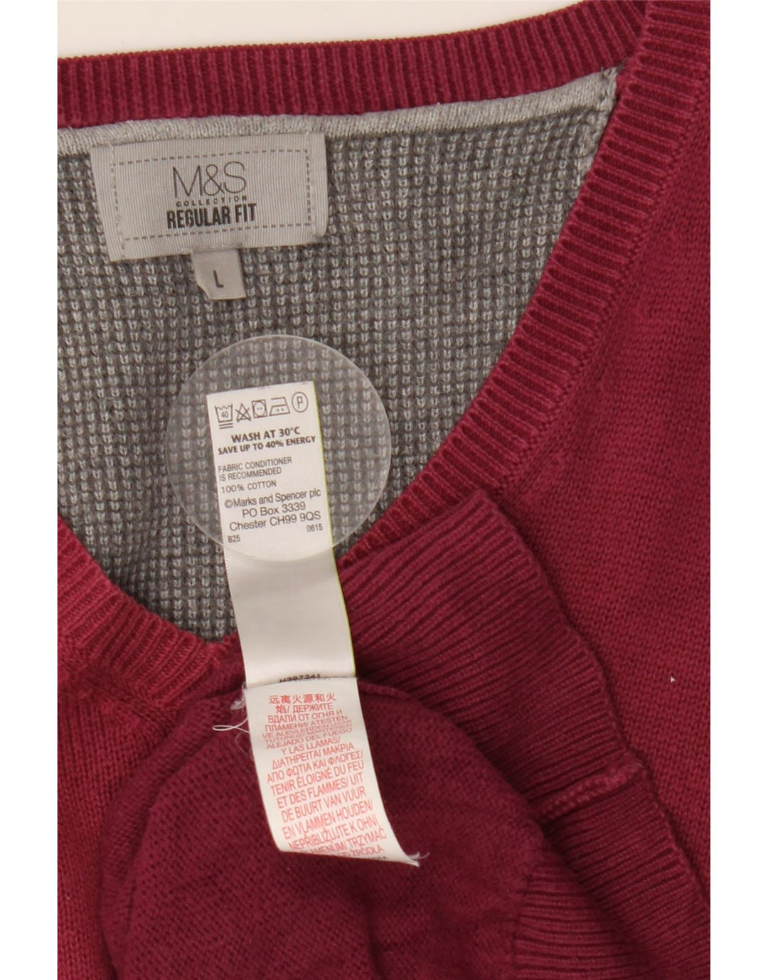 Marks & Spencer Mens Regular Fit V-Neck Jumper Sweater Large Burgundy
