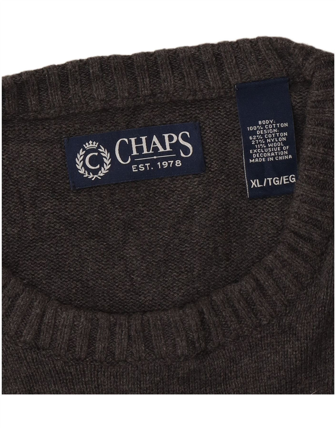 Suéter masculino CHAPS com gola redonda XL cinza Fair Isle algodão