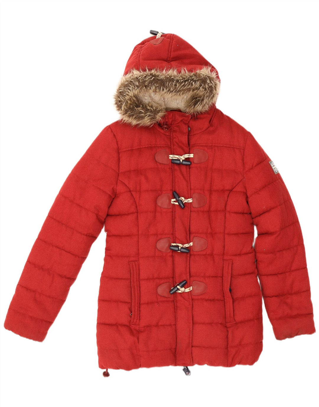 Женское стеганое пальто с капюшоном Superdry UK 16, большой красный полиэстер