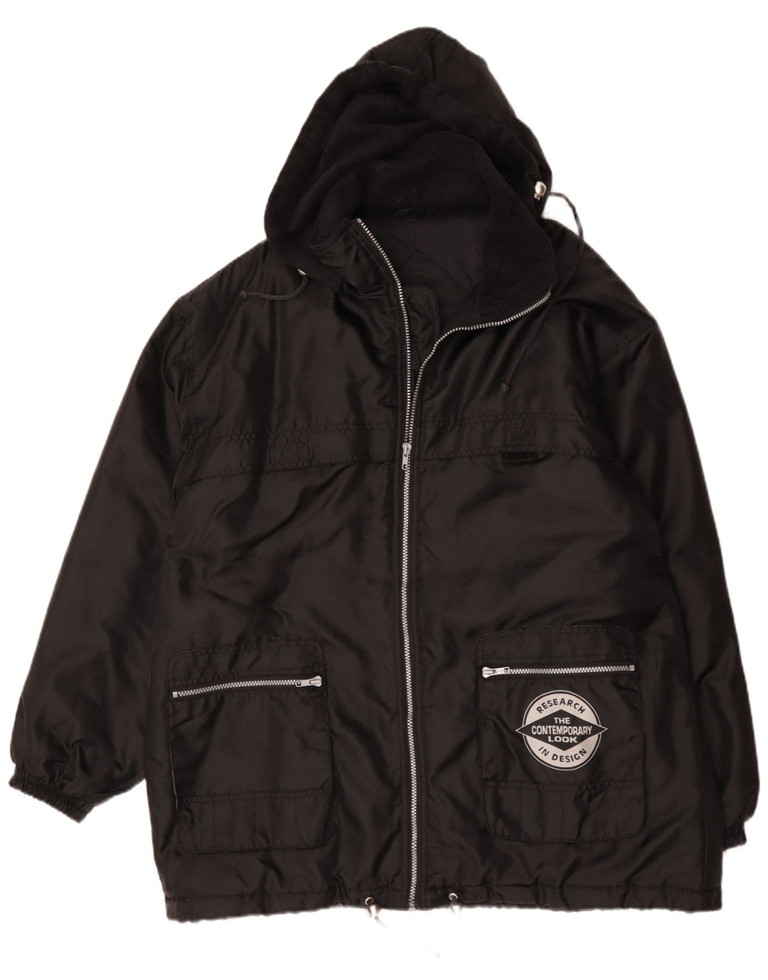 Vintage Mens Hooded Padded Jacket UK 42 XL Black Polyamide