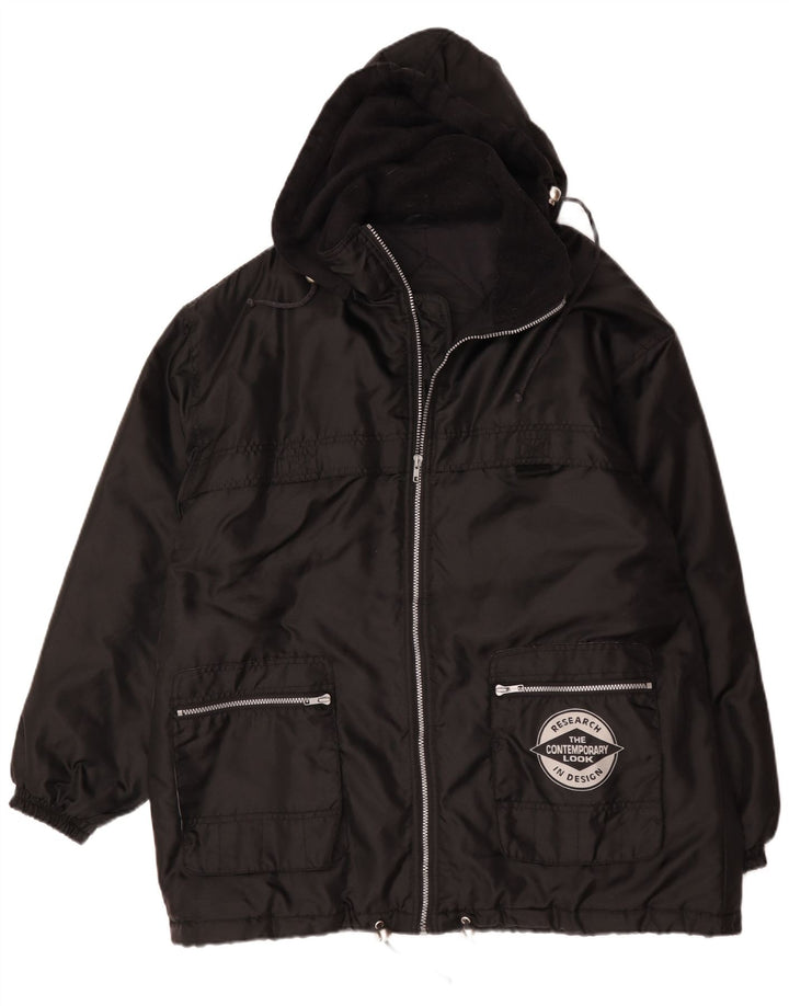 Vintage Mens Hooded Padded Jacket UK 42 XL Black Polyamide