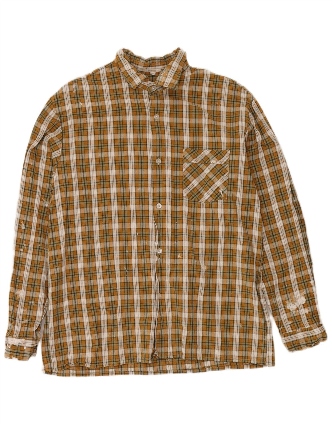 VINTAGE Mens Flannel Shirt Size 43 Large Yellow Check