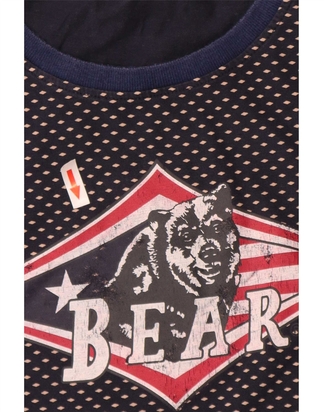 Bear Mens Graphic T-Shirt Top Large Navy Blue Spotted Cotton