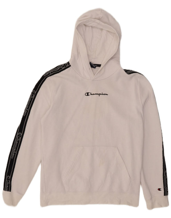 Felpa con cappuccio grafica da uomo Champion, cotone color block bianco medio