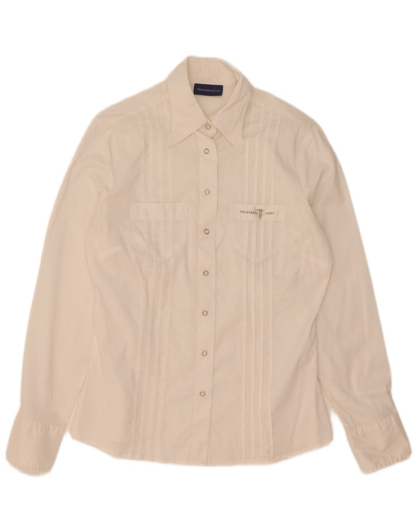 Trussardi Jeans Womens Shirt UK 14 Large White Cotton