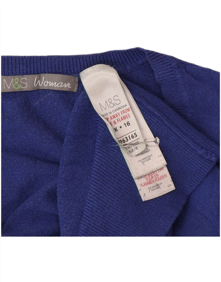 Maglione da donna con scollo a V Marks & Spencer UK 16 Large Blu in poliammide