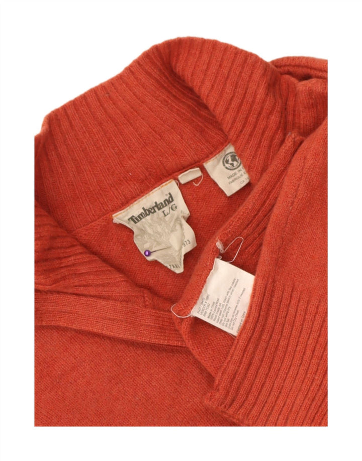 Timberland Mens Zip Neck Jumper Sweater Large Orange Lambswool