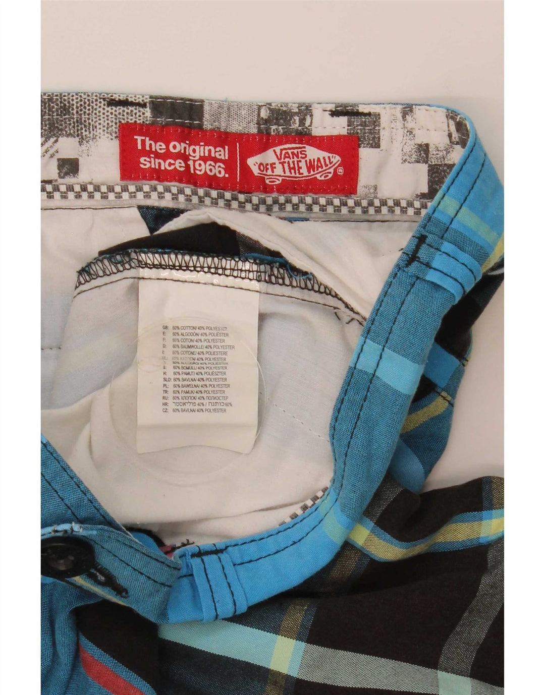 Vans Mens Cargo Shorts Small W28  Blue Check Cotton