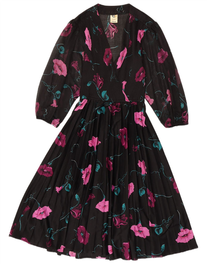 C&A Womens 3/4 Sleeve Maxi Dress EU 40 Medium Black Floral Polyester
