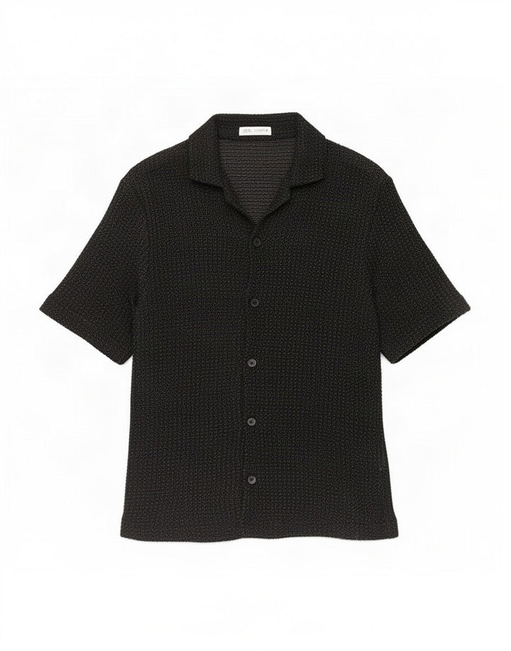 Chemise À Manches Courtes Homme Zara Homme Coton Chiné Noir Moyen