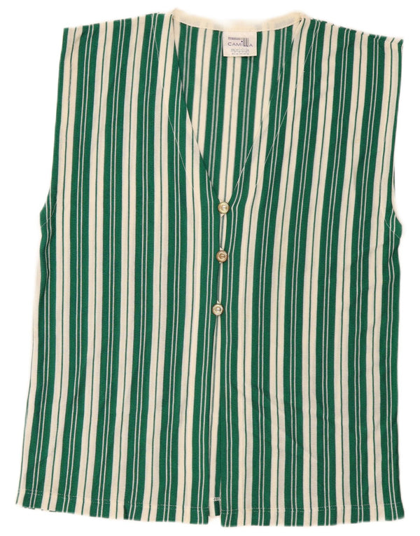 Maglione cardigan senza maniche da donna Camilla UK 16 Large Green Striped