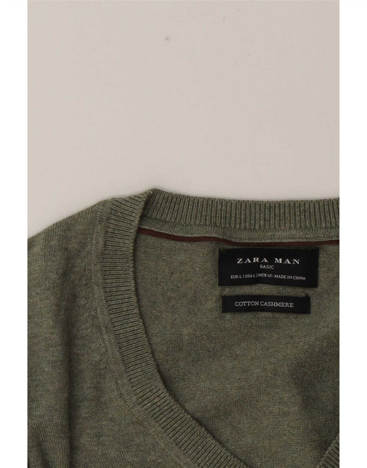 Zara Pull col V pour homme Vert Taille L
