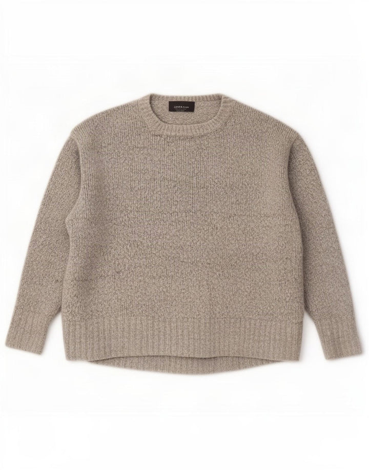 Zara Womens Oversized Crew Neck Jumper Sweater UK 10 Small Grey Flecked