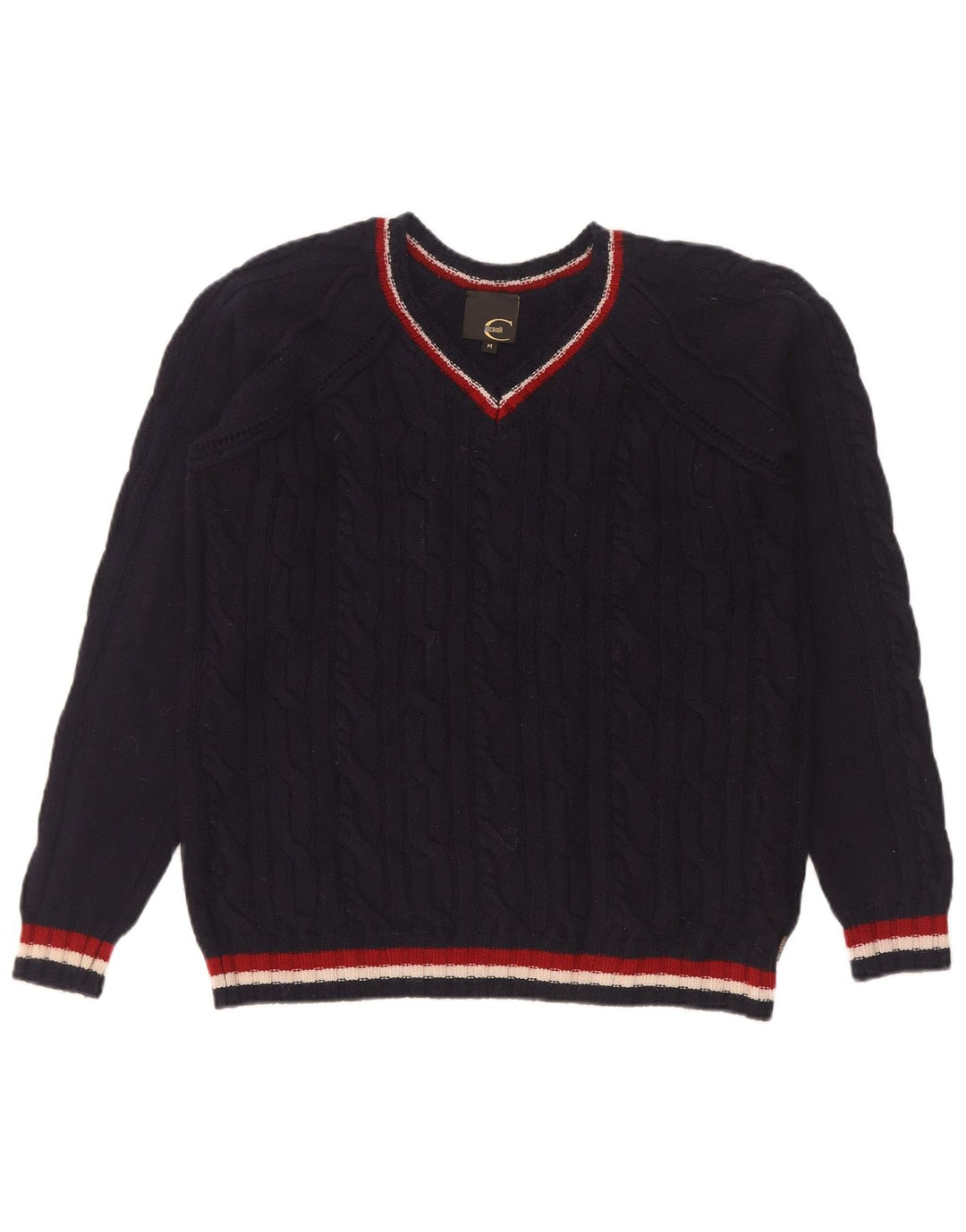 Just Cavalli Womens V-Neck Jumper Sweater UK 14 Medium Navy Blue