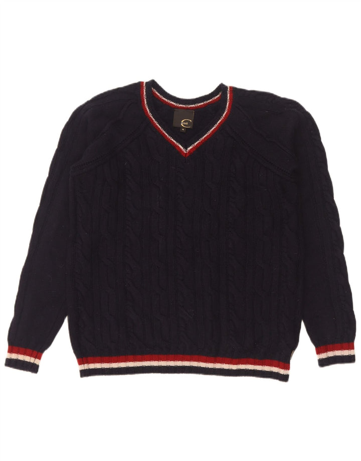 Just Cavalli Womens V-Neck Jumper Sweater UK 14 Medium Navy Blue