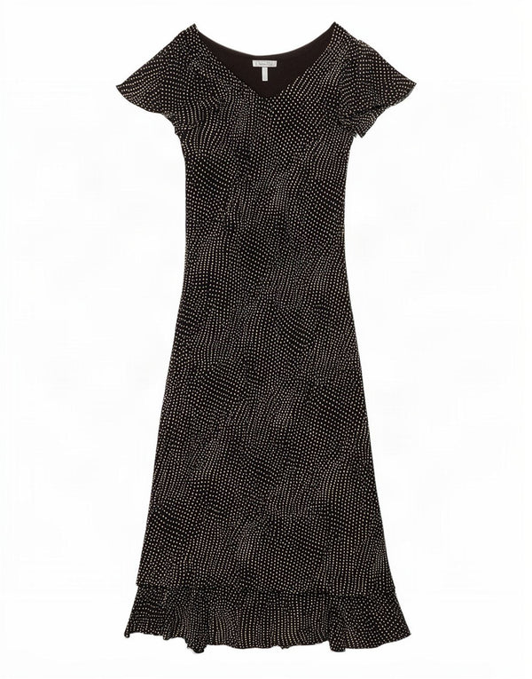 vintage Femme Maxi Robe UK 16 Grande Viscose Tachée Noire