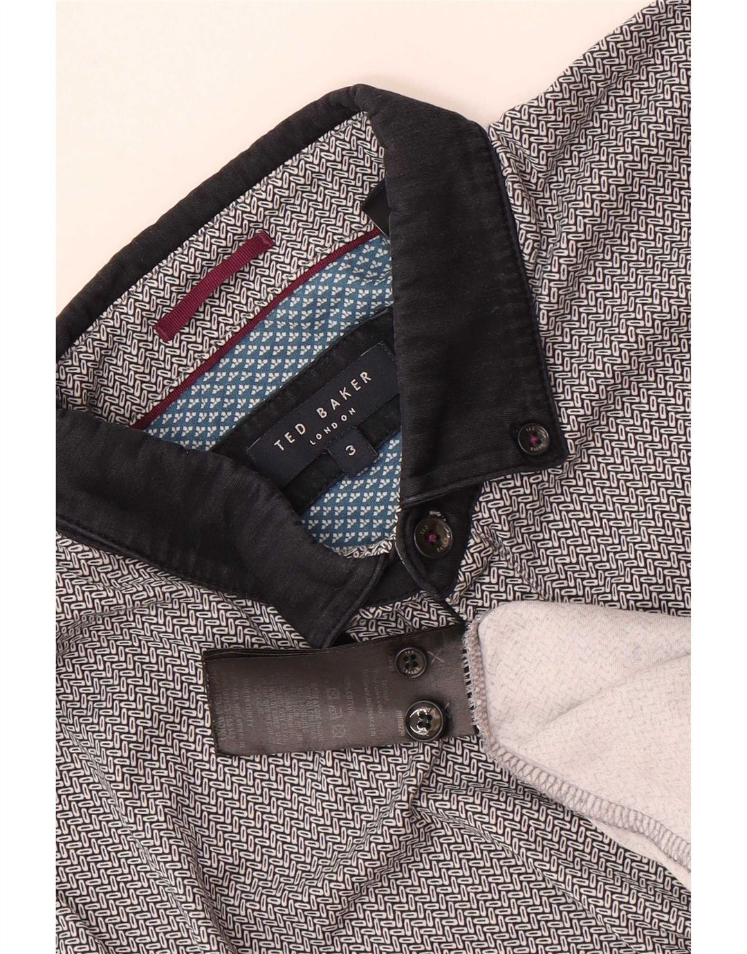 Ted Baker Herre Regular Fit Polo Shirt Størrelse 3 Medium Grå Geometrisk Bomuld
